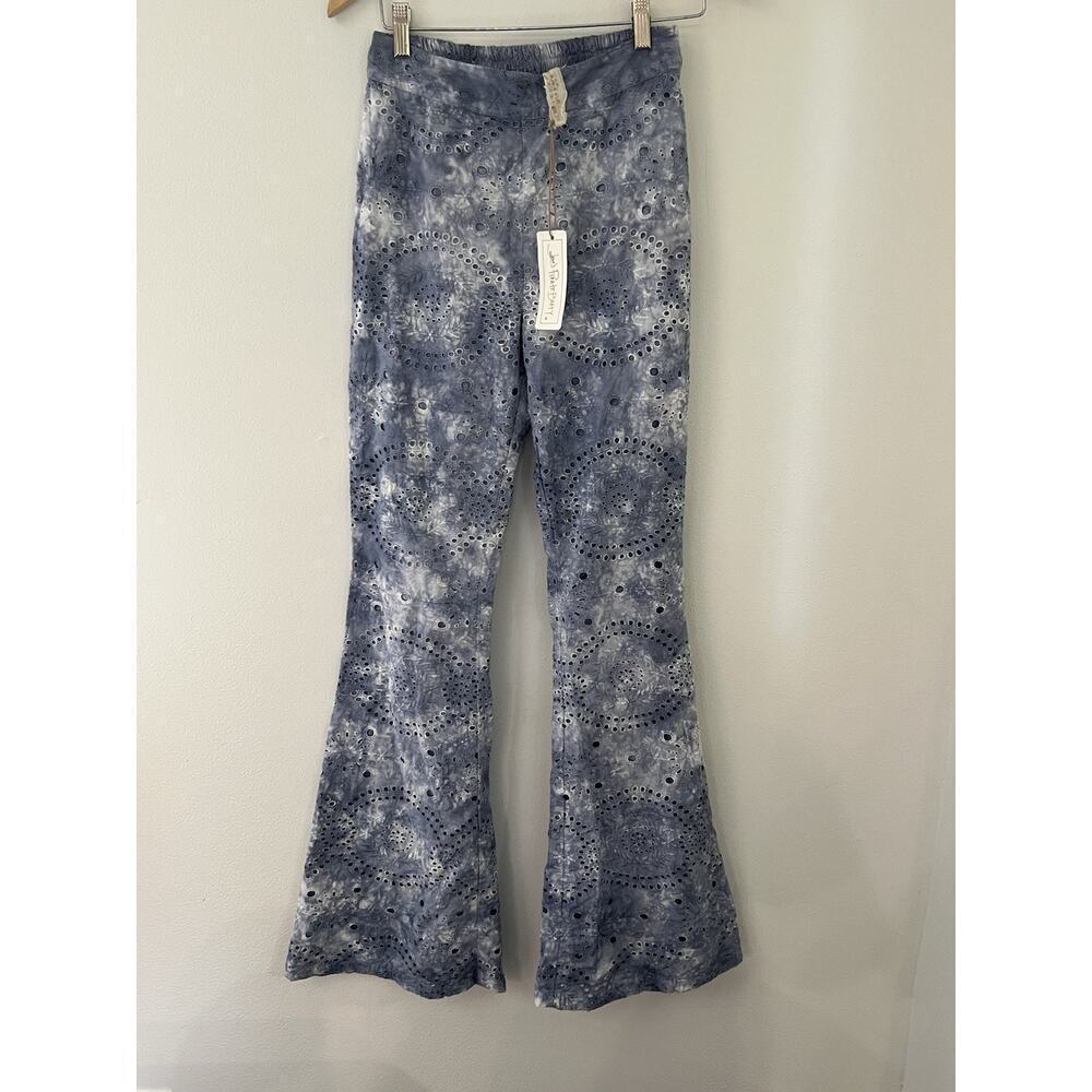 Jen’s Pirate Booty Gatsby Kesey Trousers Tie Dye Blue Eyelet Lace wide leg pants